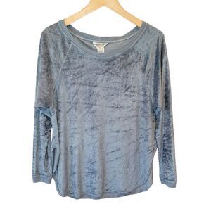 Hard Tail Women's Velour Slouchy Pullover Long Sleeve Top Blue M